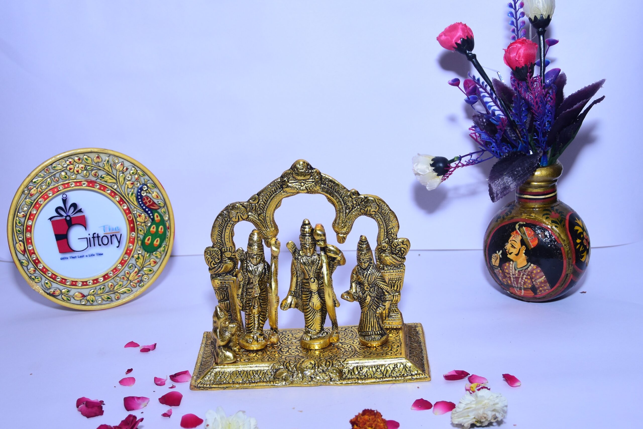 Metal Ram Darbar Statue Set for Home Temple Lord Ram Laxman Sita with Hanuman Religious Idol Murti