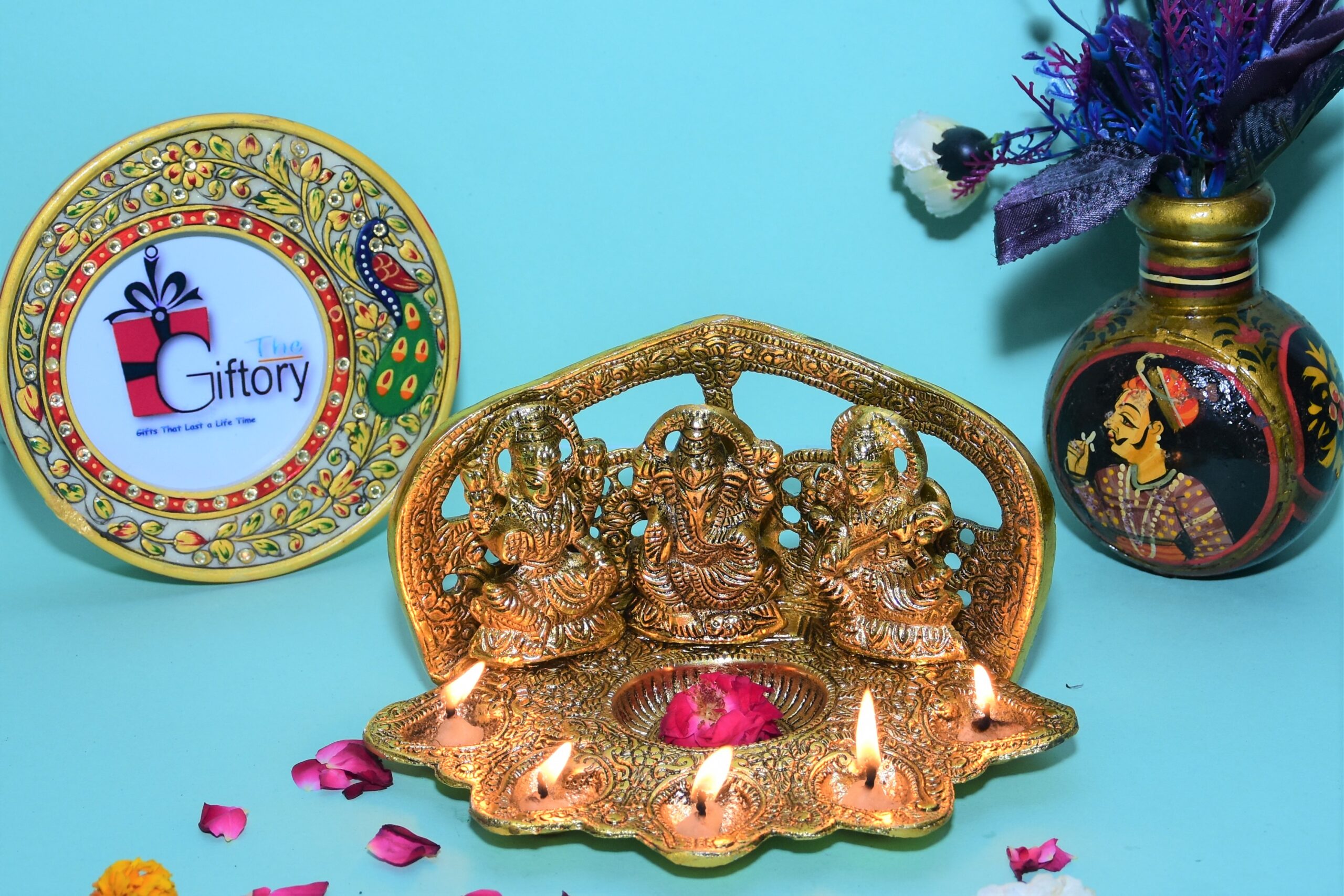 Decor Laxmi Ganesh Saraswati Idol Oil Lamp Diya