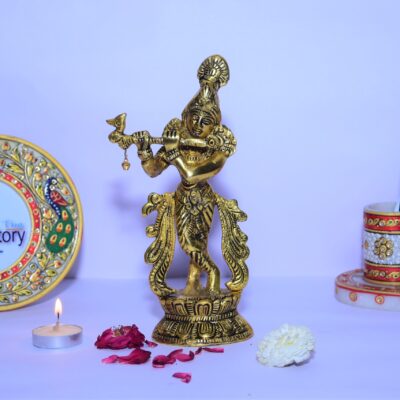Decorative Standing Krishna Idol with Flute – Pure Metal Statue