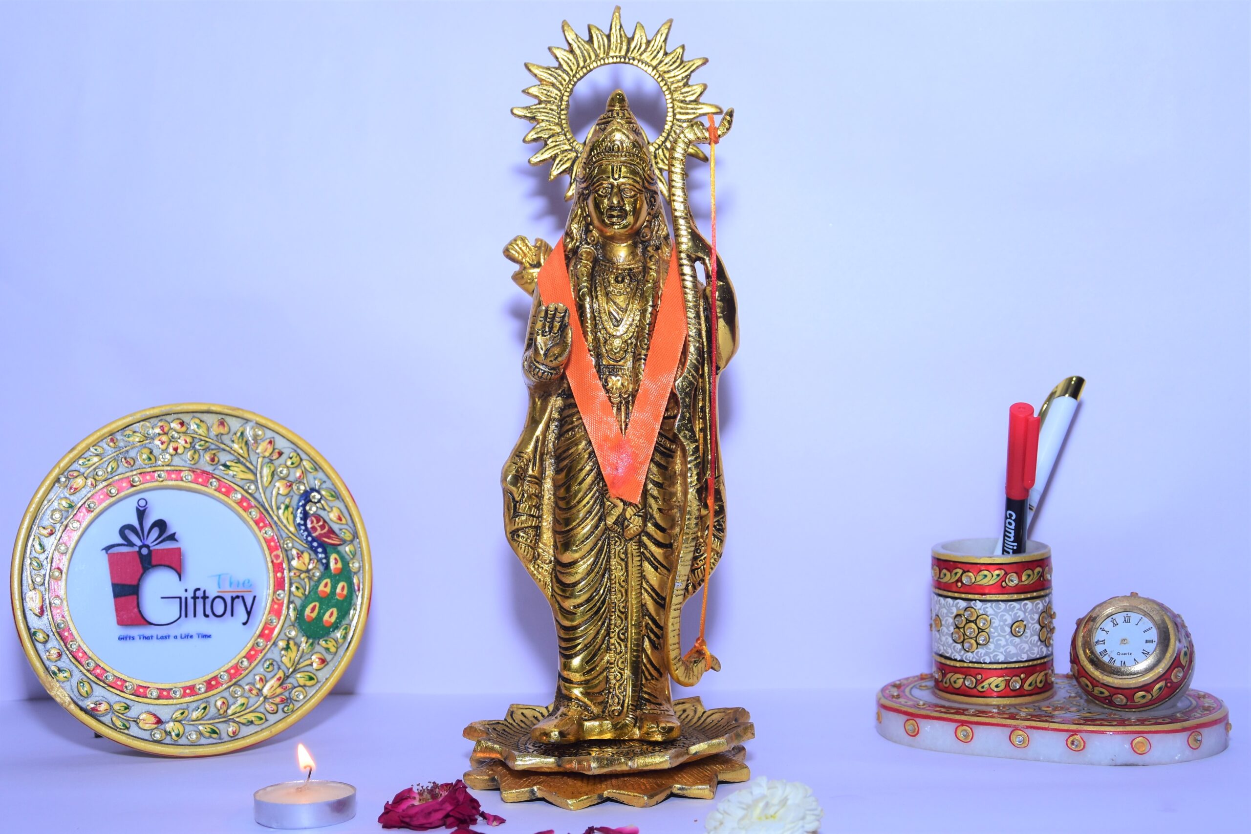 Lord Rama Gold Metal Statue Mandir Pooja Murti Temple Puja Decorative Showpiece