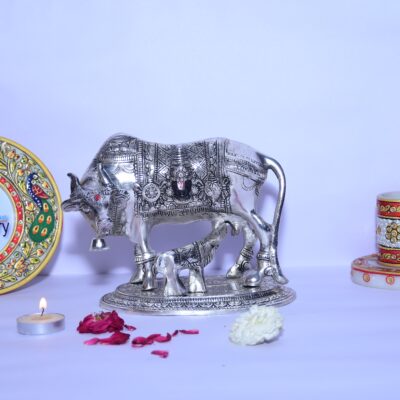 Silver Color Metallic Color Cow and Calf Idol