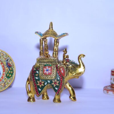 King Riding on Elephant - Metal Statue