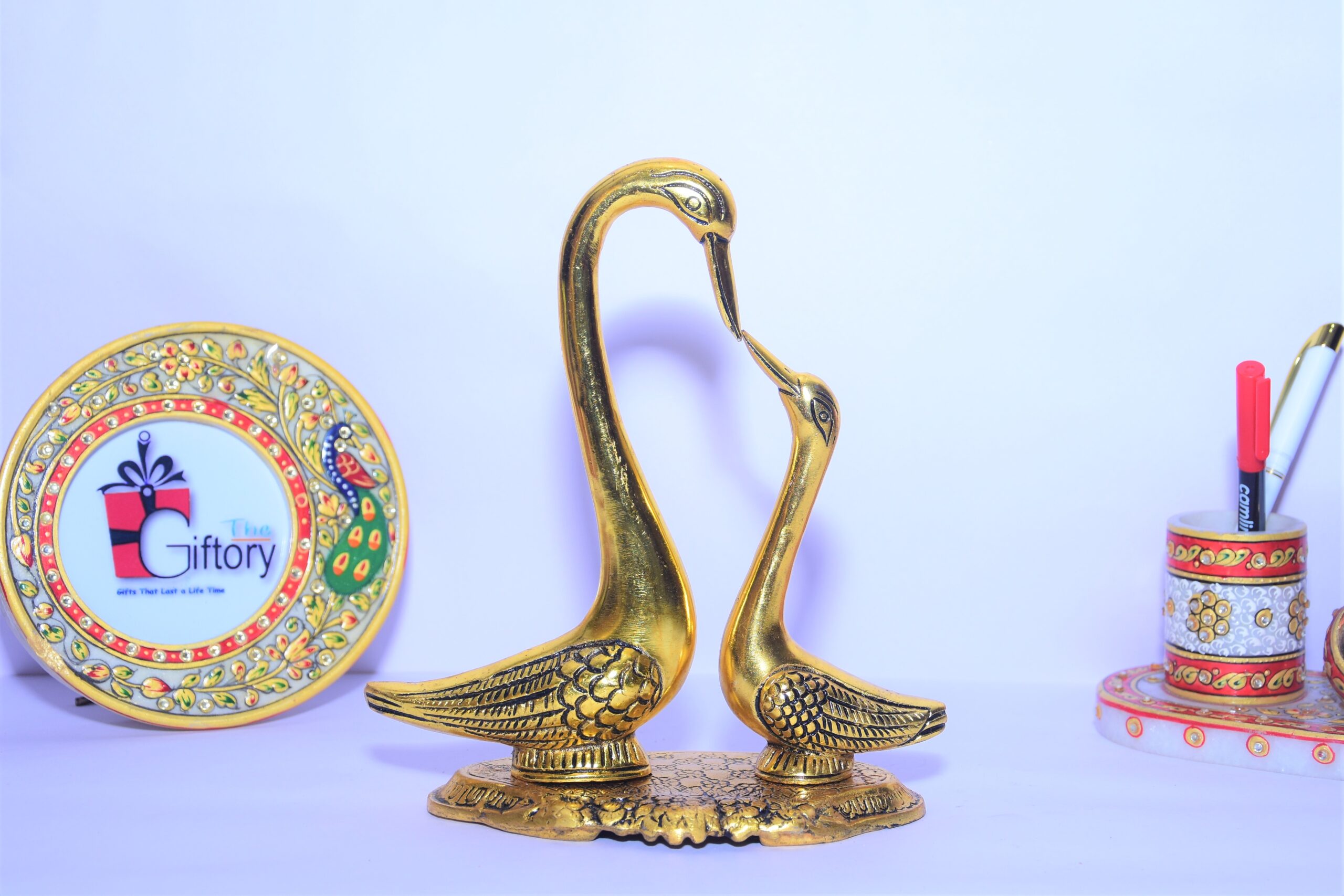 Pair of Saras (Duck) Metal Golden showpiece Home Decoration
