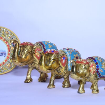 Elephant Statue for Home Decor Office Decoration Items Table Decorative Item Hall Interior Living Room Showpiece House Decorating Aesthetic Stylish Metal Trunk Up Set of 3 - Multicolour