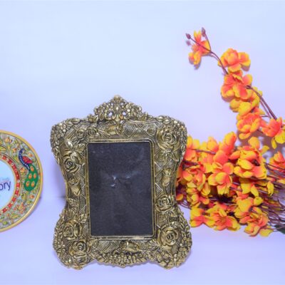 Gold Plated Photo Frame Antique Floral Motif Victorian Style Metal Photo Frame