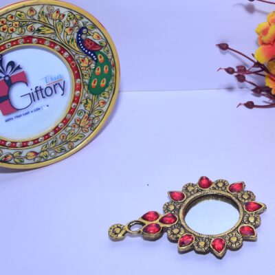 Handcrafted Meenakari Decorative Mirror with Miniature Frame