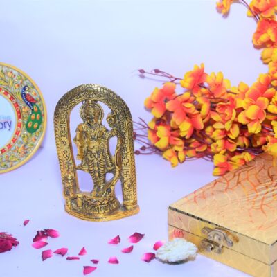 Ram Lalla Idol Murti in Ayodhya Mandir Golden Color for Home and Office Temple Puja Room Decorative Showpiece Gift Item-  With The Giftory Gift Box