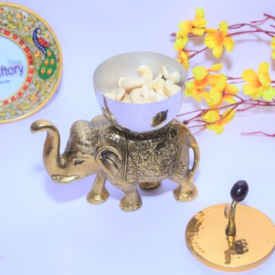 Metal Elephant Dry Fruit Bowl Showpiece - Gold Polish | Decorative Bowl & Gift Idea