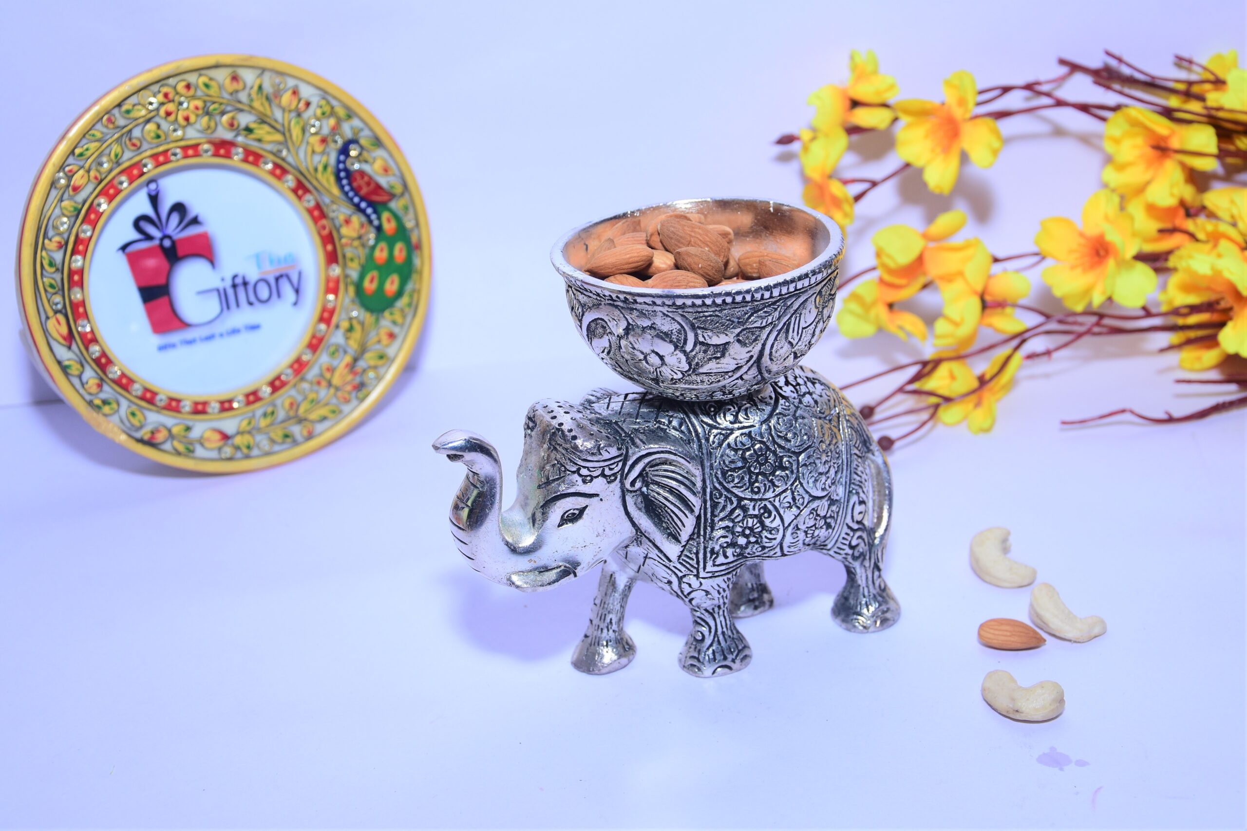 Metal Elephant Dry Fruit Bowl Showpiece Silvwe Color