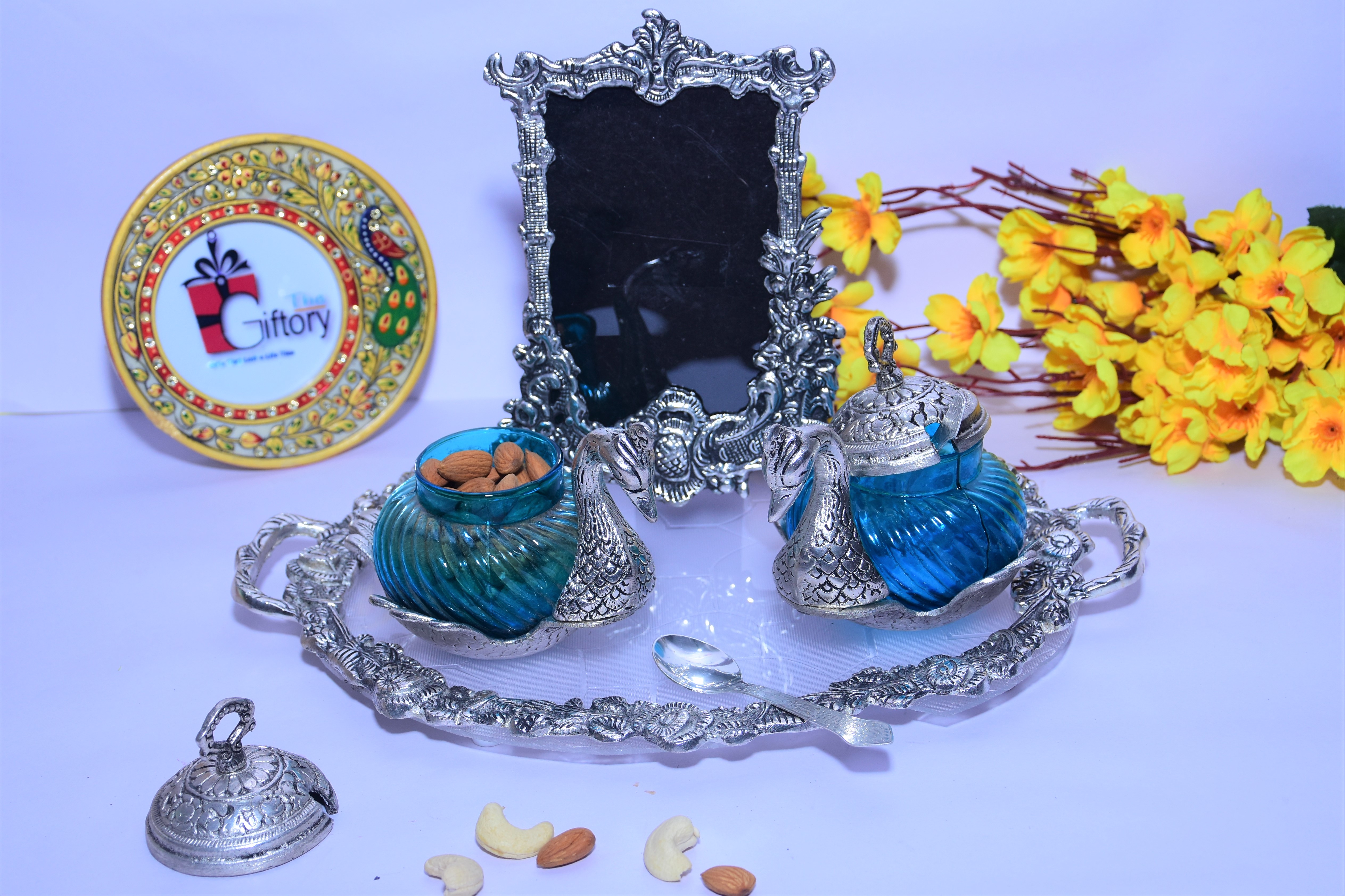 Buy Swan Dry Fruit Jar With Tray & Photo Frame Combo Set