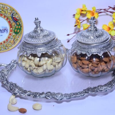 Metal Silver Tray and 2 Muskmelon Jar