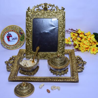 Buy 2 Dry Fruit Jar With a Tray & Photo Frame Combo Set Golden Color