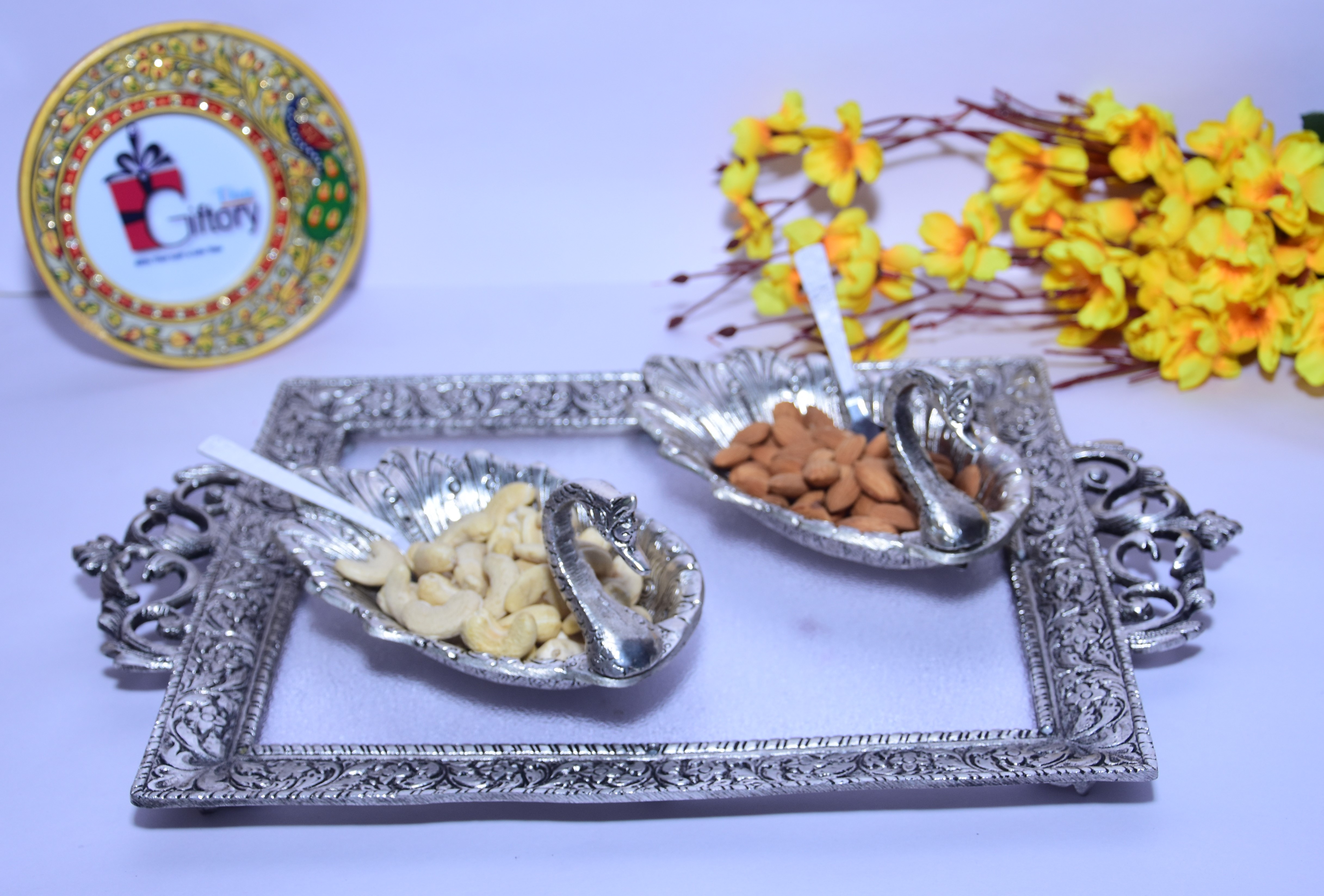 Bowl Set Modern 2 Duck Shape Bowls with and Serving Tray Gifting Box for Home Décor, Dining Table, Living Room, Diwali and New Year Gift Item