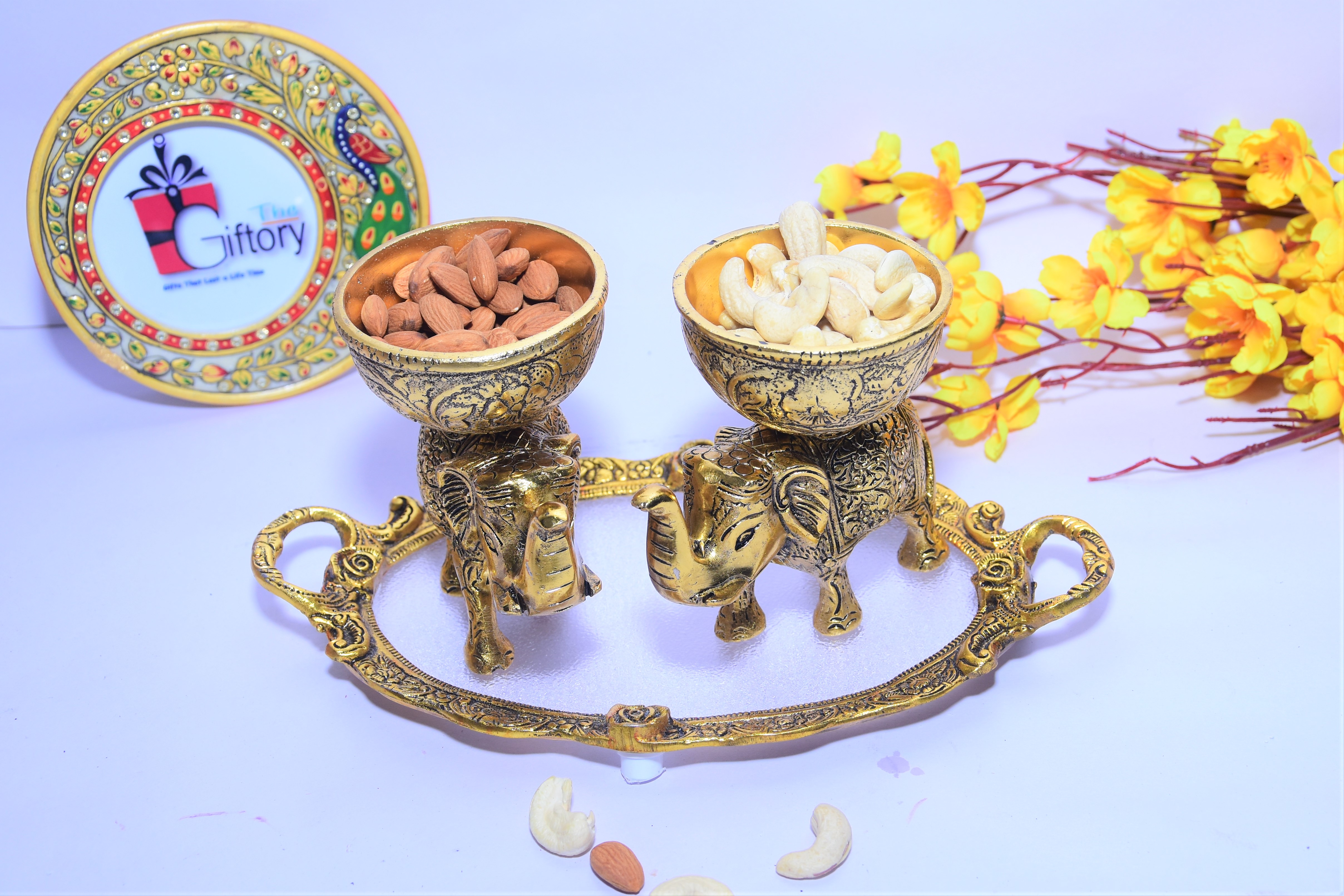 German Elephant Bowl with With Tray Intricate Carving, Center Piece, Dry Fruit Bowl, Table Top Decor, Best Gifting Product Home Decor Showpiece