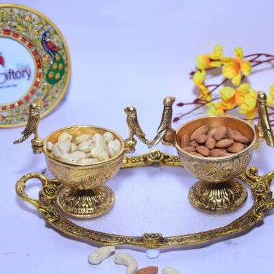 Golden Color 2x Parrot Bowl and a Tray Set Combo