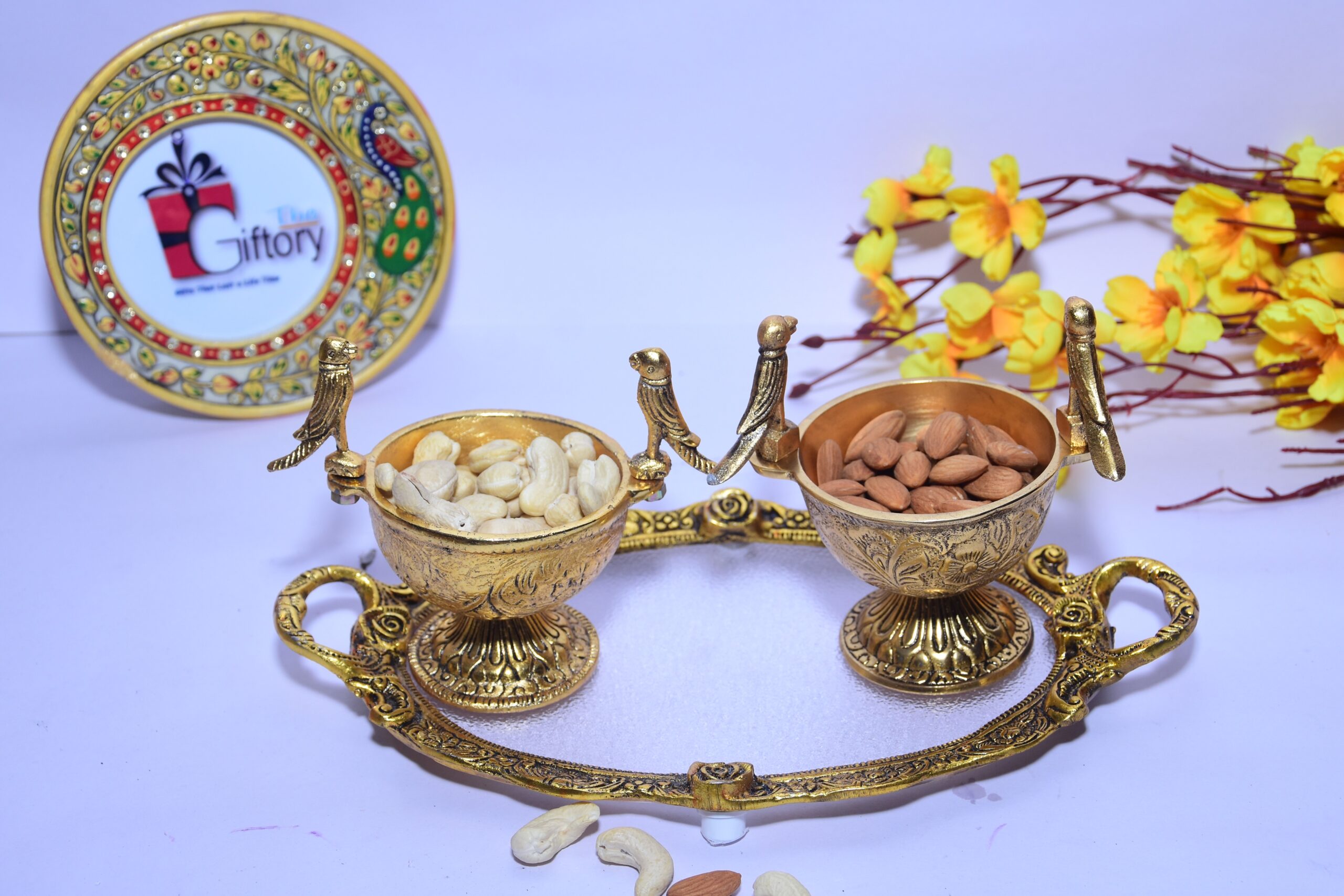 Golden Color 2x Parrot Bowl and a Tray Set Combo