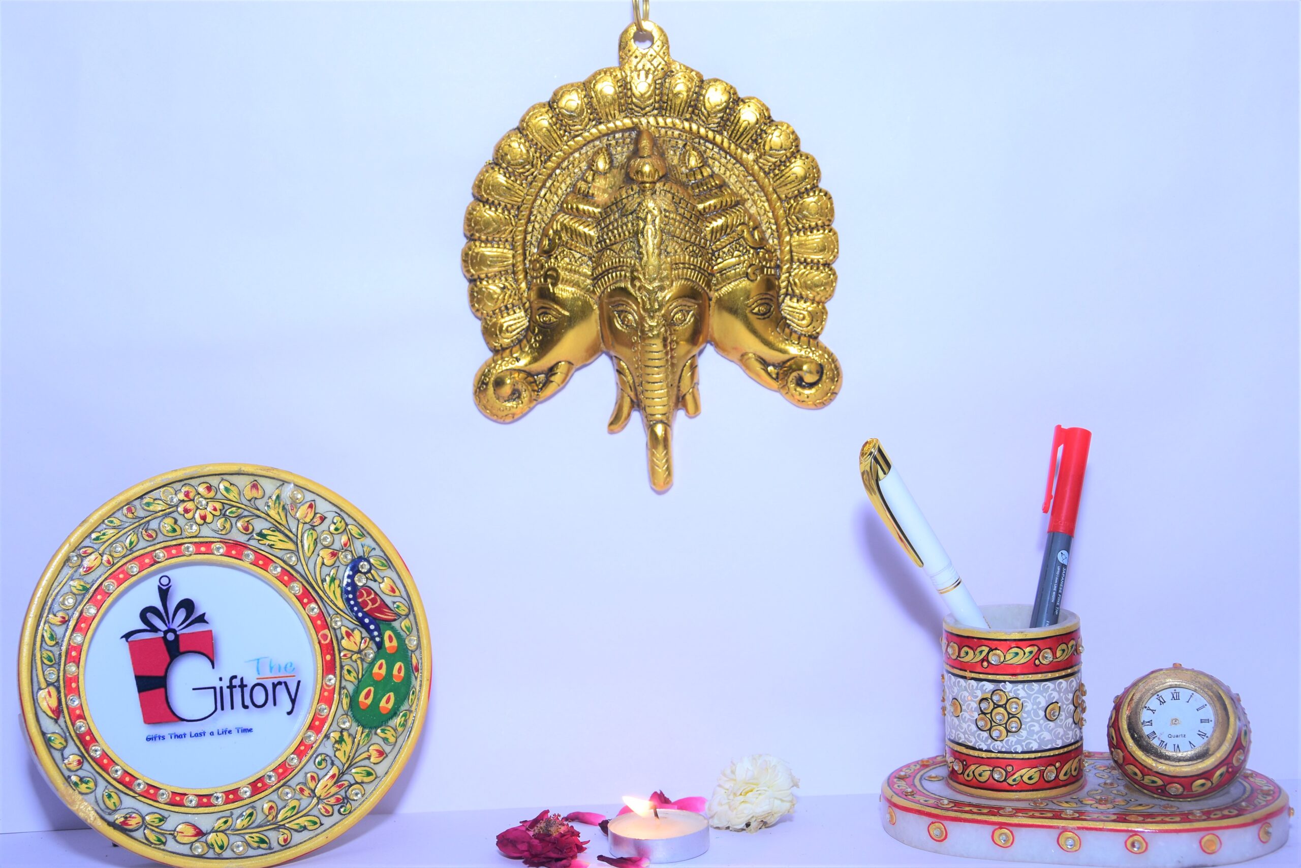 Teen Mukhi Metal Ganesh Ji Face Wall Hanging Decorative