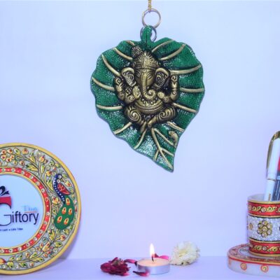 Green Ganesha Antique Craft Metal Traditional Handmade Handicraft Hanging