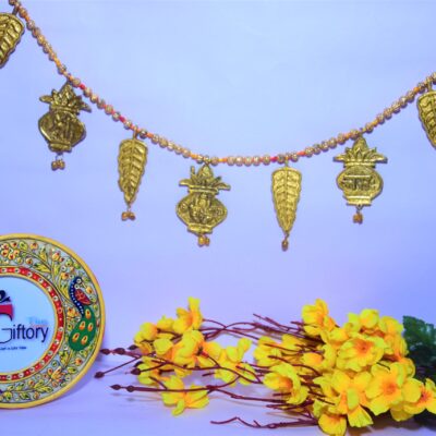 Metal Golden Designer Kalash Leaf Shubh-Labh Pearl Beads Toran for Main Door Latest Home Decoration Hanging Handmade Bandarwal
