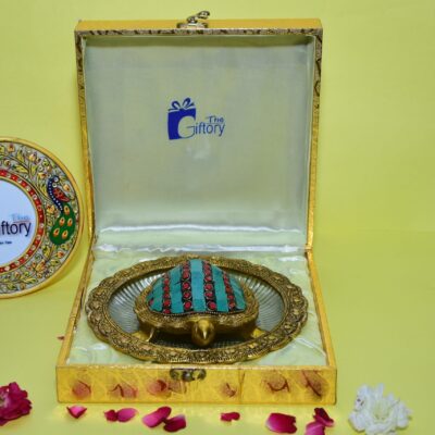 Gold Stone Design Tortoise With Glass Plate
