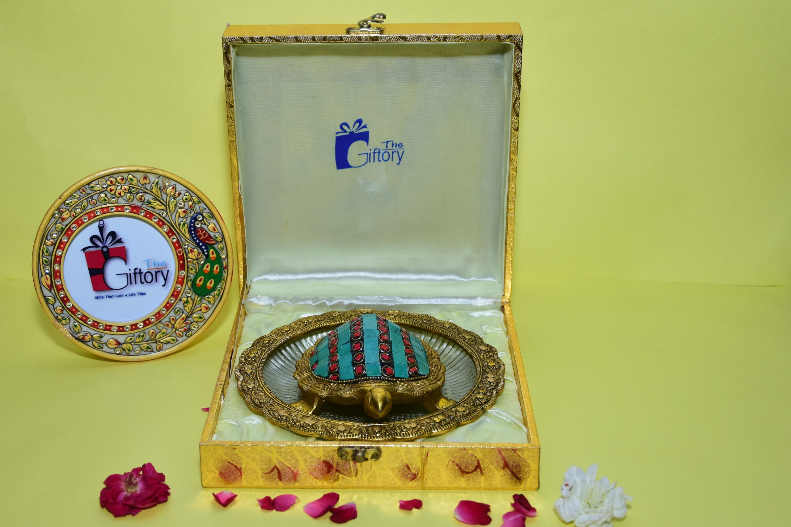 Gold Stone Design Tortoise With Glass Plate
