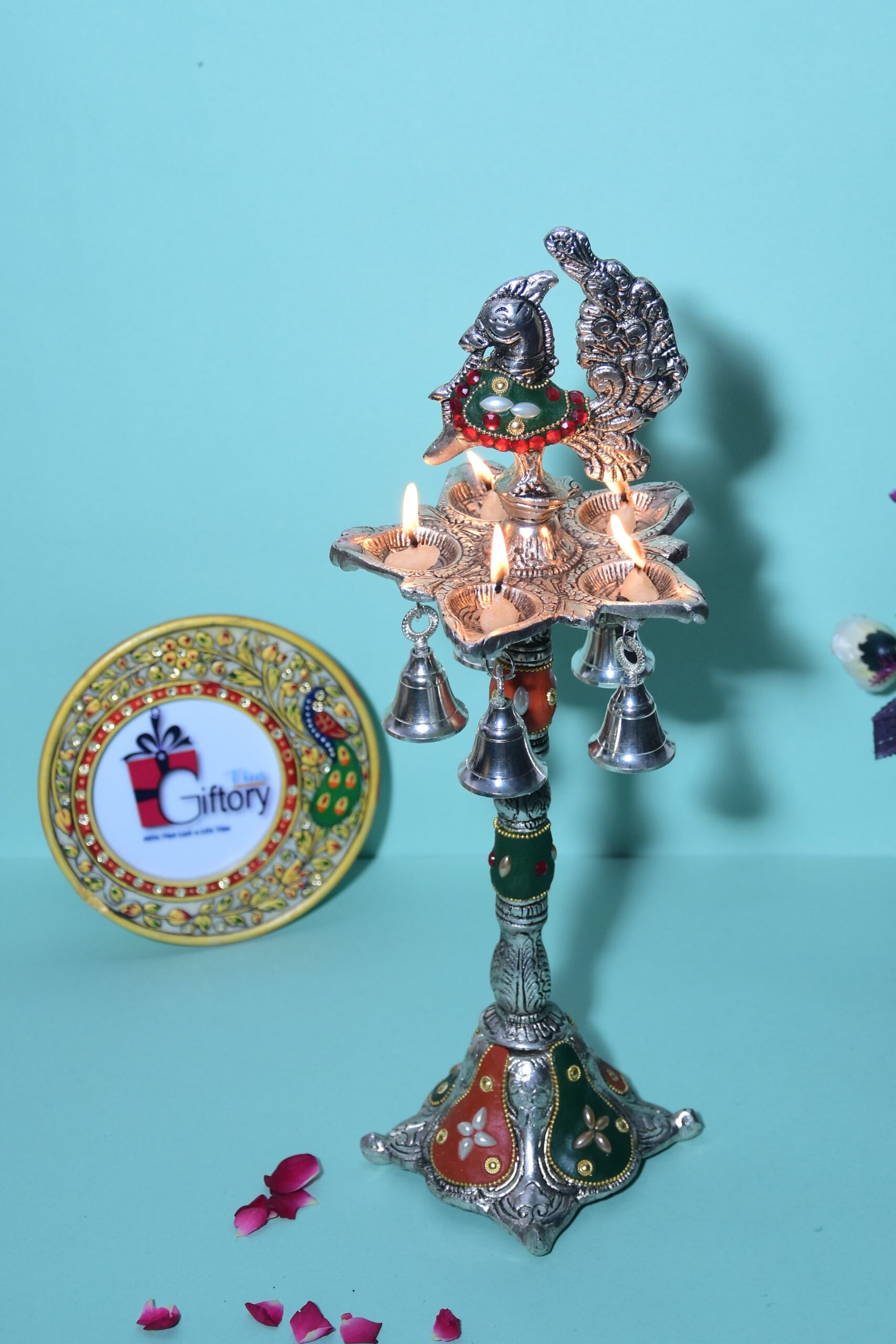 Peacock Multicolor Color (Diya Stand) with Base for Decoration & Gifts