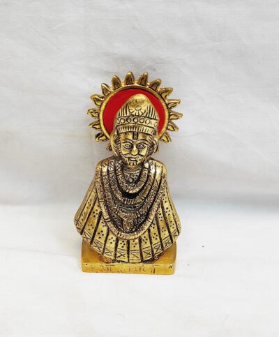 Premium Antique Gold Metal Khatu Shyam Ji Bust Idol with Decorative Sun Halo Backdrop for Home Temple Pooja Mandir Decor, Car Dashboard & Gifting (Pack of 1) By The Giftory