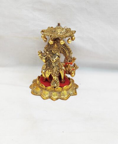 Premium Antique Gold Metal Lord Krishna with Cow Idol and Hanging Umbrella Chatri for Home Temple Pooja Mandir Decor & Gifting (Pack of 1) By The Giftory
