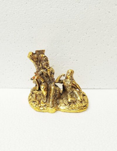 Premium Antique Gold Metal Radha Krishna Sitting under Tree Idol for Home Temple Pooja Mandir Decor, Living Room & Gifting (Pack of 1) By The Giftory