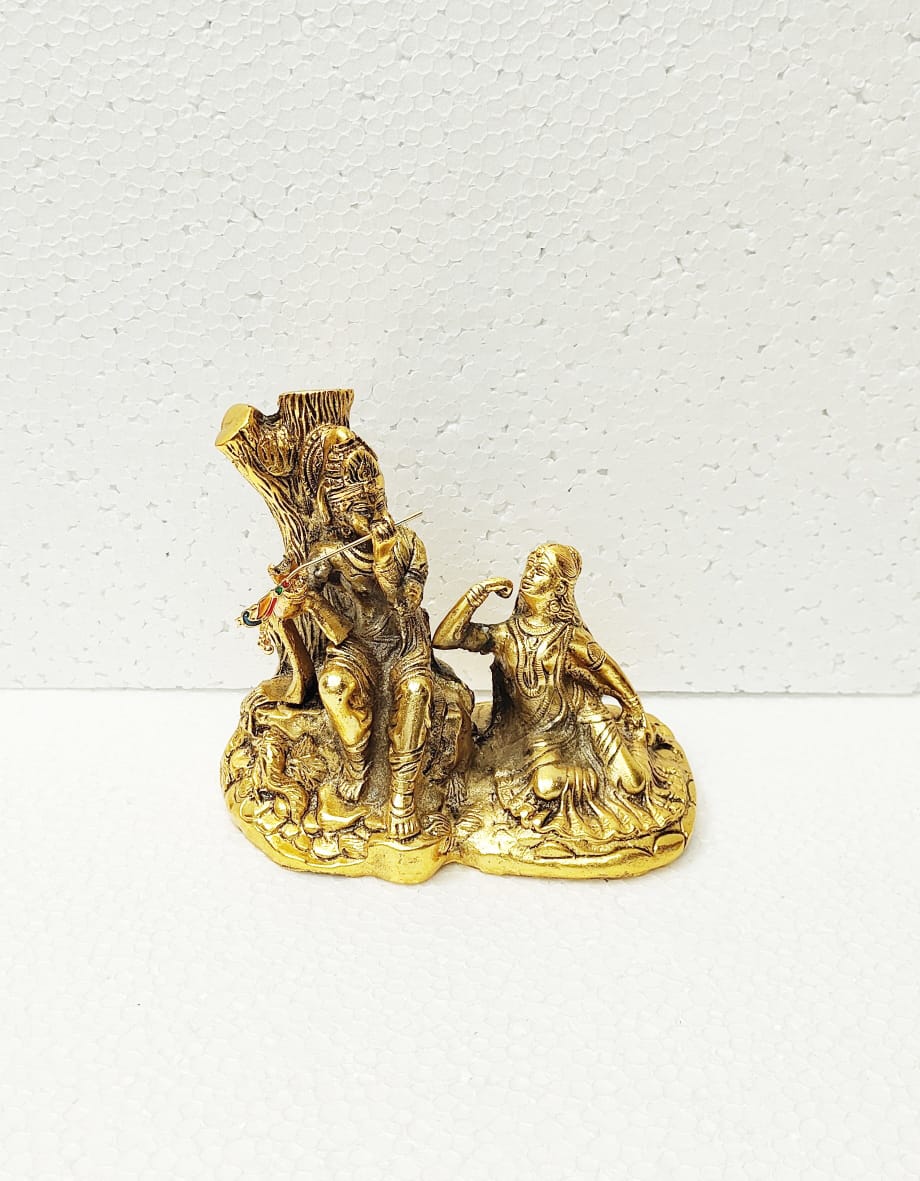 Premium Antique Gold Metal Radha Krishna Sitting under Tree Idol for Home Temple Pooja Mandir Decor, Living Room & Gifting (Pack of 1) By The Giftory