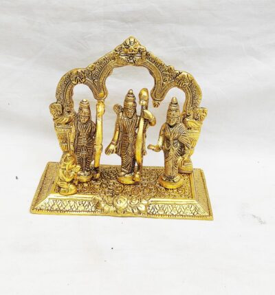 Pure Brass Finish Shri Ram Darbar Statue with Temple Arch - Traditional Antique Gold Lord Rama, Sita, Laxman & Hanuman Murti for Home Mandir Pooja, Vastu & Festive Gifting By The Giftory
