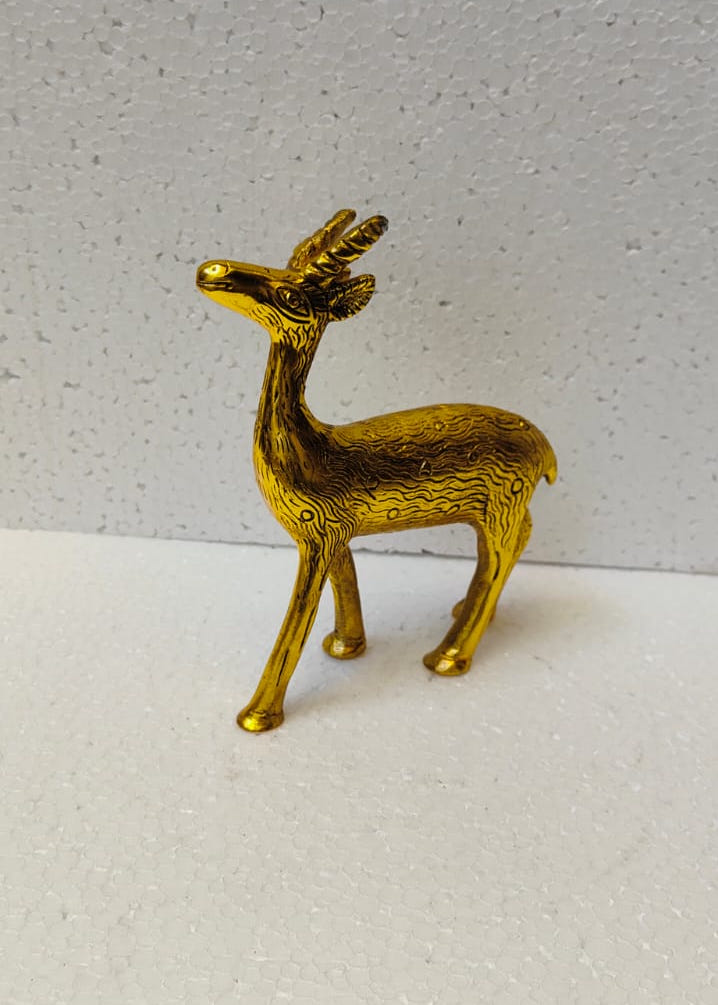 Premium Golden Metal Standing Deer Statue - Elegant Antique Finish Vastu Hiran Figurine Showpiece for Home Decor, Office Desk & Festive Return Gifting By The Giftory