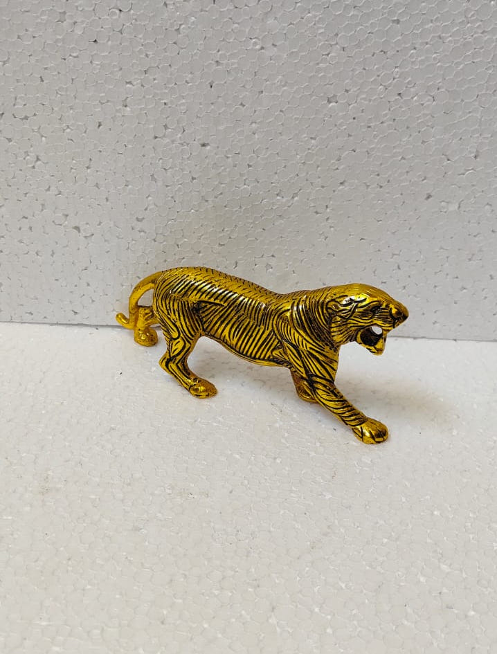 Premium Golden Metal Roaring Tiger Statue - Elegant Antique Finish Vastu Sher Figurine Showpiece for Office Desk, Living Room Decor & Festive Corporate Gifting By The Giftory