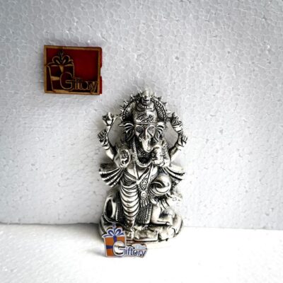 Premium German Silver Plated Lord Ganesha Seated on Cow Statue - Elegant Antique Silver Finish Vinayaka Figurine for Office Desk, Home Mandir & Return Gifting By The Giftory