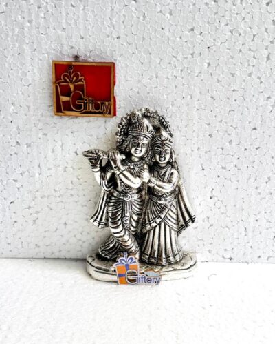 Premium German Silver Plated Radha Krishna Statue - Elegant Antique Silver Finish Yugal Sarkar Figurine for Car Dashboard, Mandir Puja & Festive Gifting By The Giftory