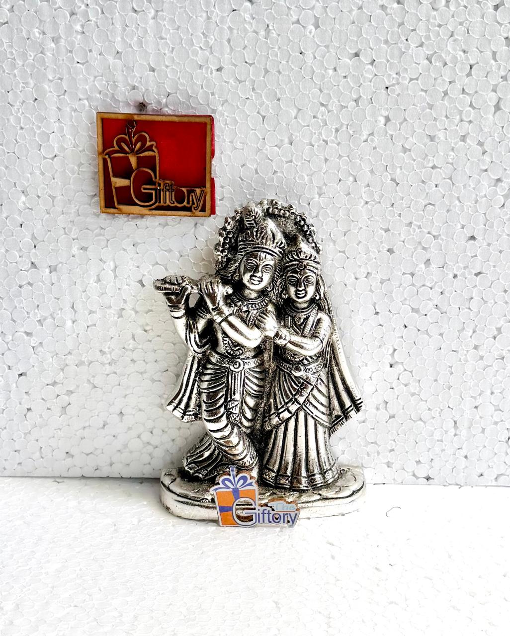 Premium German Silver Plated Radha Krishna Statue - Elegant Antique Silver Finish Yugal Sarkar Figurine for Car Dashboard, Mandir Puja & Festive Gifting By The Giftory
