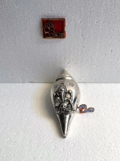 Auspicious Silver Plated Shankh Ganesha Statue - Decorative Engraved German Silver Shankha Lord Ganesha Figurine for Pooja Mandir, Vastu, Home Decor & Festive Return Gifting By The Giftory