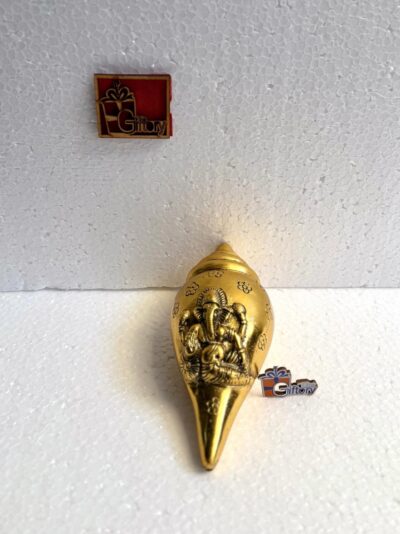 Auspicious Golden Metal Shankh Ganesha Statue - Decorative Engraved Shankha Lord Ganesha Figurine for Pooja Mandir, Vastu, Home Decor & Festive Return Gifting By The Giftory