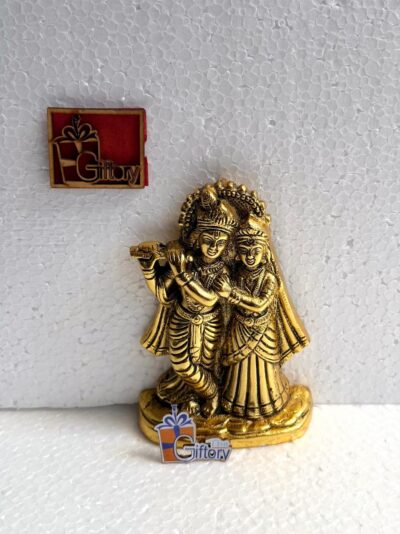Pure Brass Finish Radha Krishna Golden Metal Idol - Traditional Antique Gold Flute Playing Krishna Radha Murti for Home Temple, Vastu & Festive Return Gifting By The Giftory