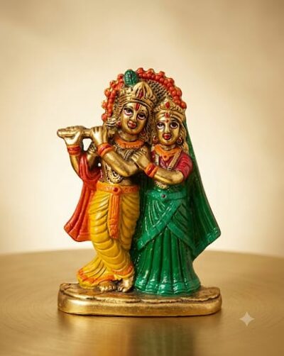 Divine Radha Krishna Metal Idol with Vibrant Traditional Meenakari Color Work - Auspicious Yugal Jodi Murti for Pooja Mandir, Home Decor & Wedding Return Gifting By The Giftory