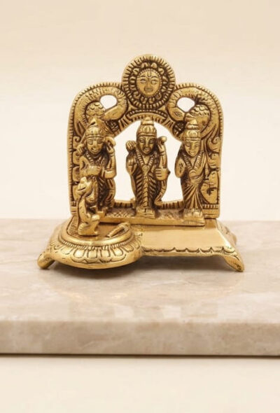 Pure Brass Finish Shri Ram Darbar Statue with Integrated Diya - Traditional Antique Gold Lord Rama, Sita, Laxman & Hanuman Murti Oil Lamp for Home Mandir, Vastu & Return Gifting By The Giftory