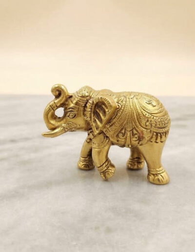 Pure Brass Finish Metal Standing Elephant Statue - Traditional Antique Gold Trunk Up Royal Hathi Figurine for Living Room, Vastu Office Desk & Festive Gifting By The Giftory